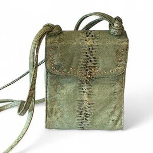 Viva Bag of California Vintage green faux‎ snakeskin metallic crossbody bag